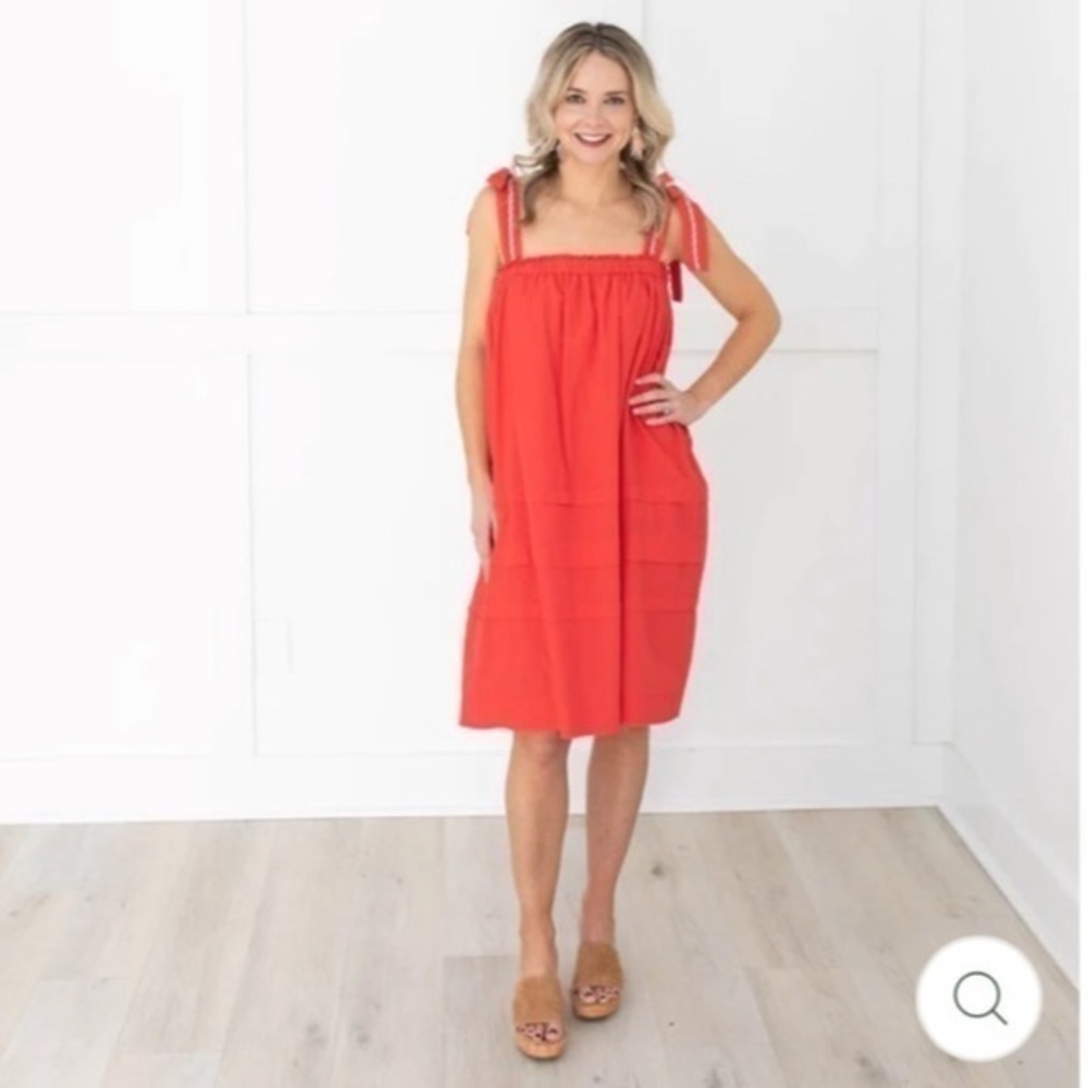 ✅ NWT Devotion Twins Dress Shoulder Tie Trim Mini Tiered in Red One Size